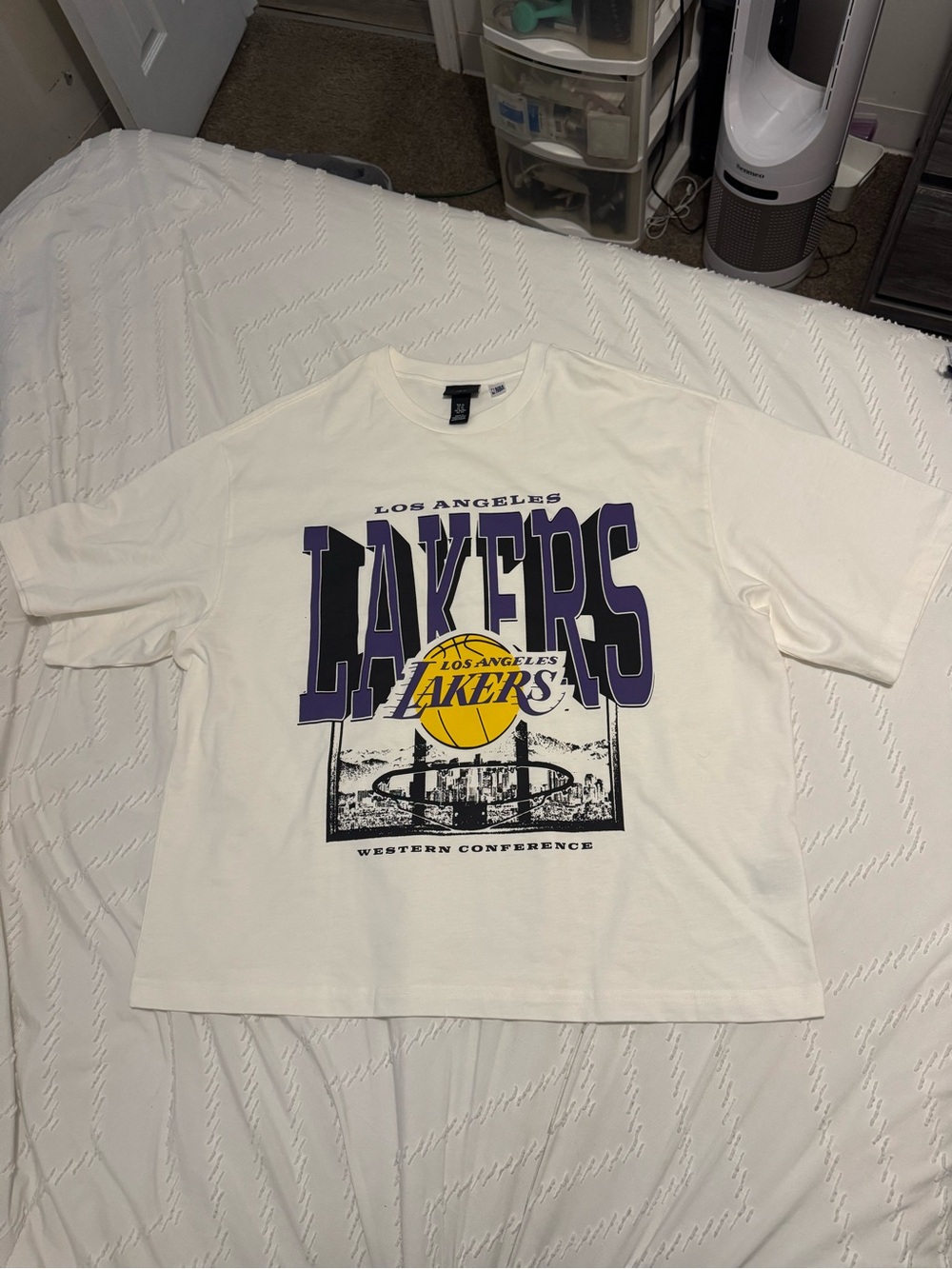 H&M White Los Angeles Lakers Graphic Tee with Purple and Yellow Logo